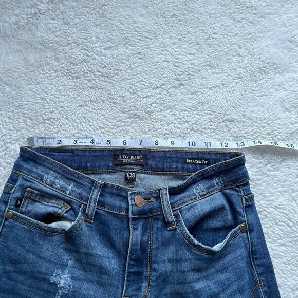 Judy Blue Jeans Womens 7/28 Blue Relaxed Fit‎ Distressed Stretch Dark Wash Denim - Picture 7 of 7